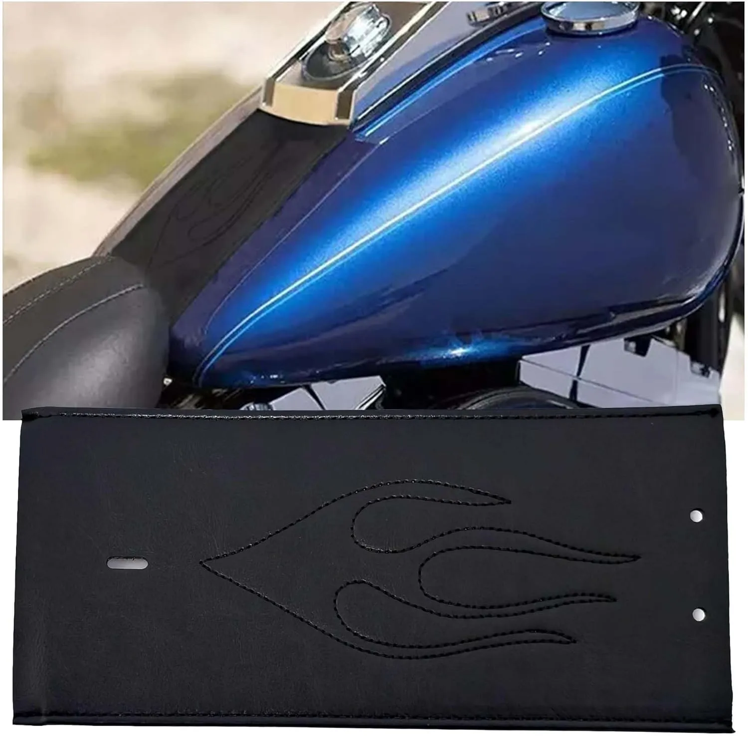 Motorcycle PU Leather Gas Tank Panel Bib with Flame Pattern Compatiable for Harley Dyna FXDWG 1993-2003, Softail FLSTF 2000-2017