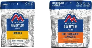 Mountain House Granola with Milk & Blueberries   Beef Stroganoff with Noodles | Freeze Dried Backpacking & Camping Food | 2 Servings Each