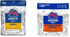 Mountain House Granola with Milk & Blueberries   Mountain House Fettuccine Alfredo with Chicken | Freeze Dried Backpacking & Camping Food Bundles | 2 Servings Each