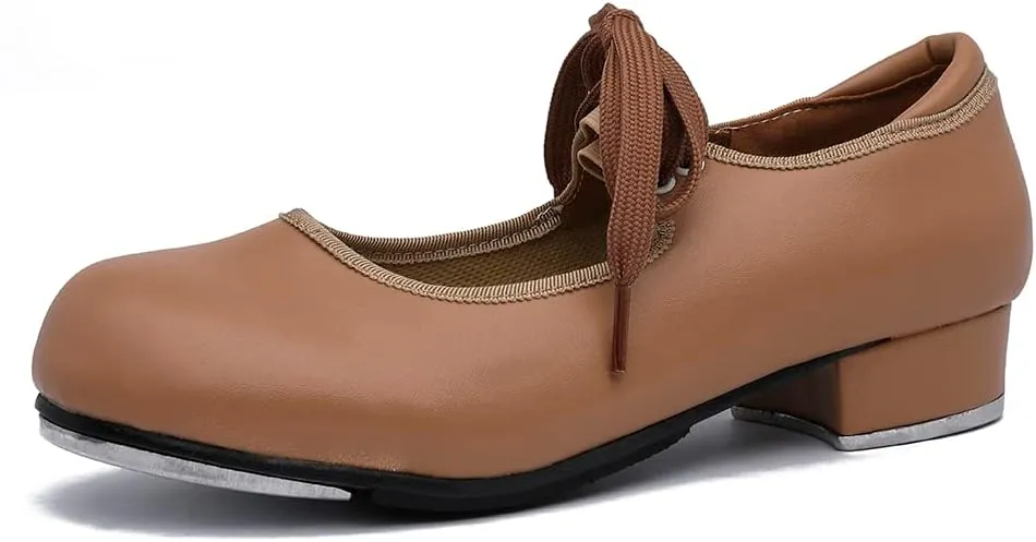 MSMAX Women's Jazz Tap Shoe Girls Mary Jane Tap Dance Flats