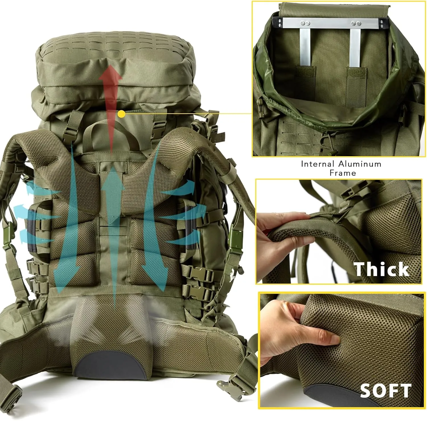 MT Military Army Large Rucksack with Detacheable Assault Backpack Hydration Pack Shoulder Straps and Waist Belt Metal Frame