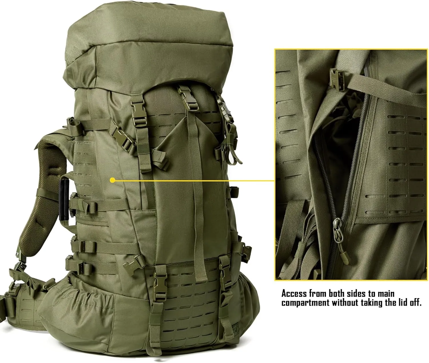 MT Military Army Large Rucksack with Detacheable Assault Backpack Hydration Pack Shoulder Straps and Waist Belt Metal Frame