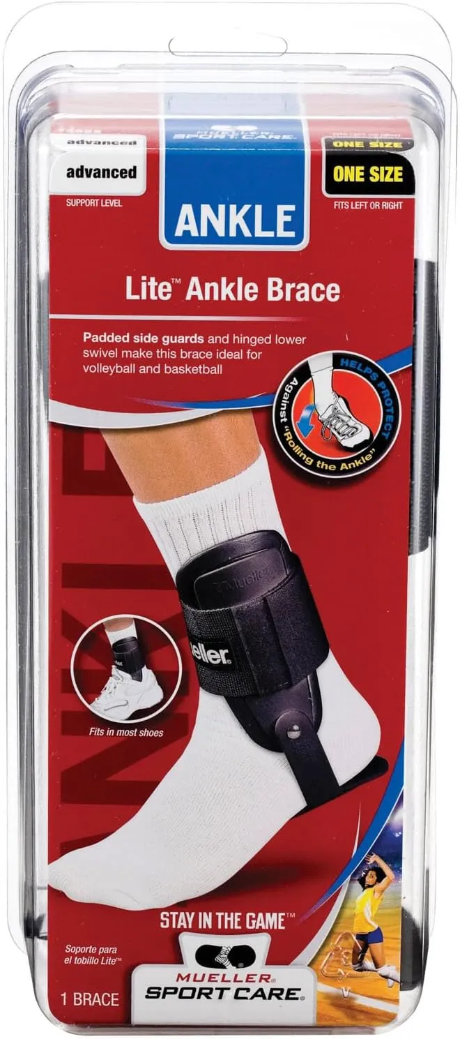 Mueller Sports Medicine Lite Ankle Brace, Ankle Pain Relief Support for Men and Women, Ideal for Sprains, Strains, Arthritis, One Size