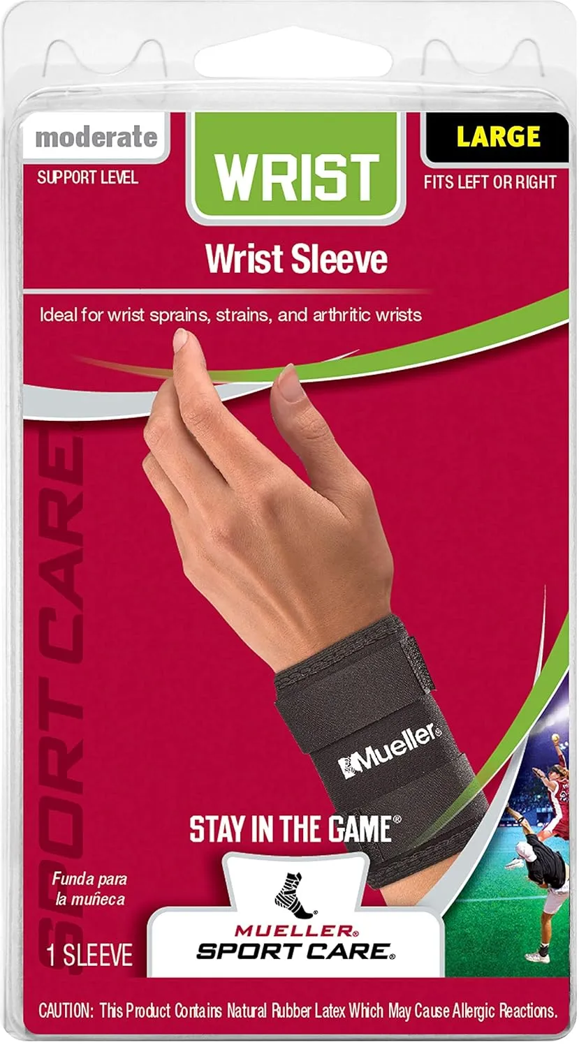 MUELLER Sports Medicine Wrist Sleeve, Wrist Pain Relief Support for Men and Women, Ideal for Carpal Tunnel, Tendinitis, Arthritis, Black, Medium