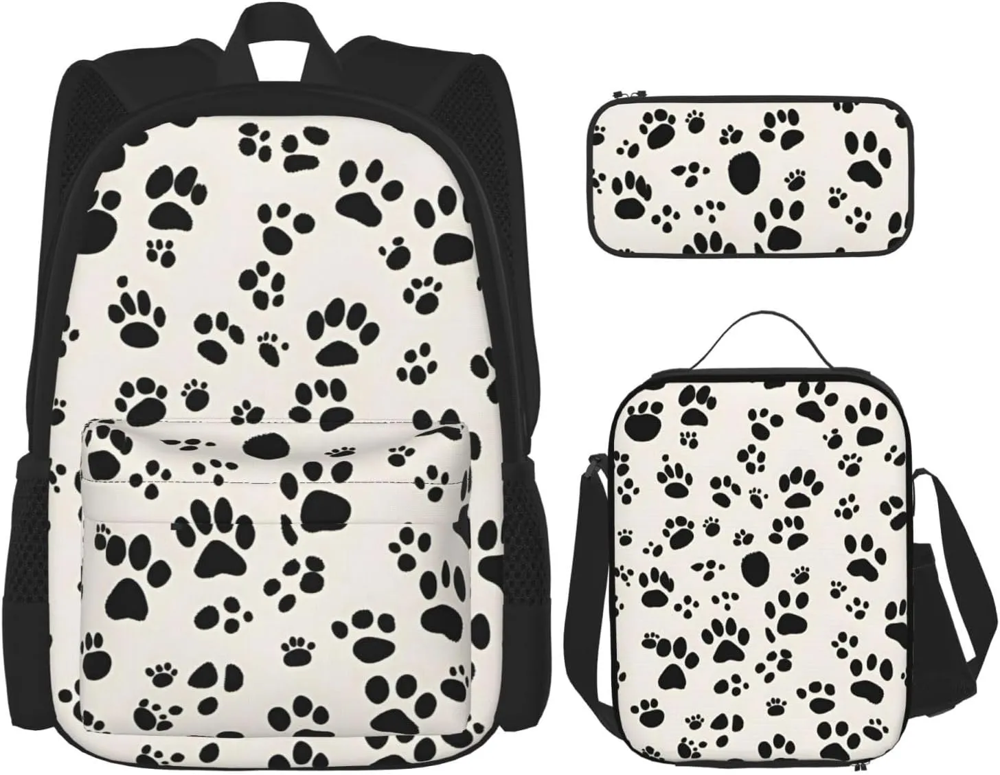 Multi Functional Bone And Paw Print Print Backpack Set With Lunch Bag And Pencil Case,Leisure,Fashion