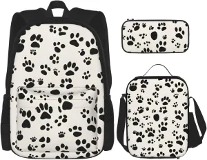 Multi Functional Bone And Paw Print Print Backpack Set With Lunch Bag And Pencil Case,Leisure,Fashion