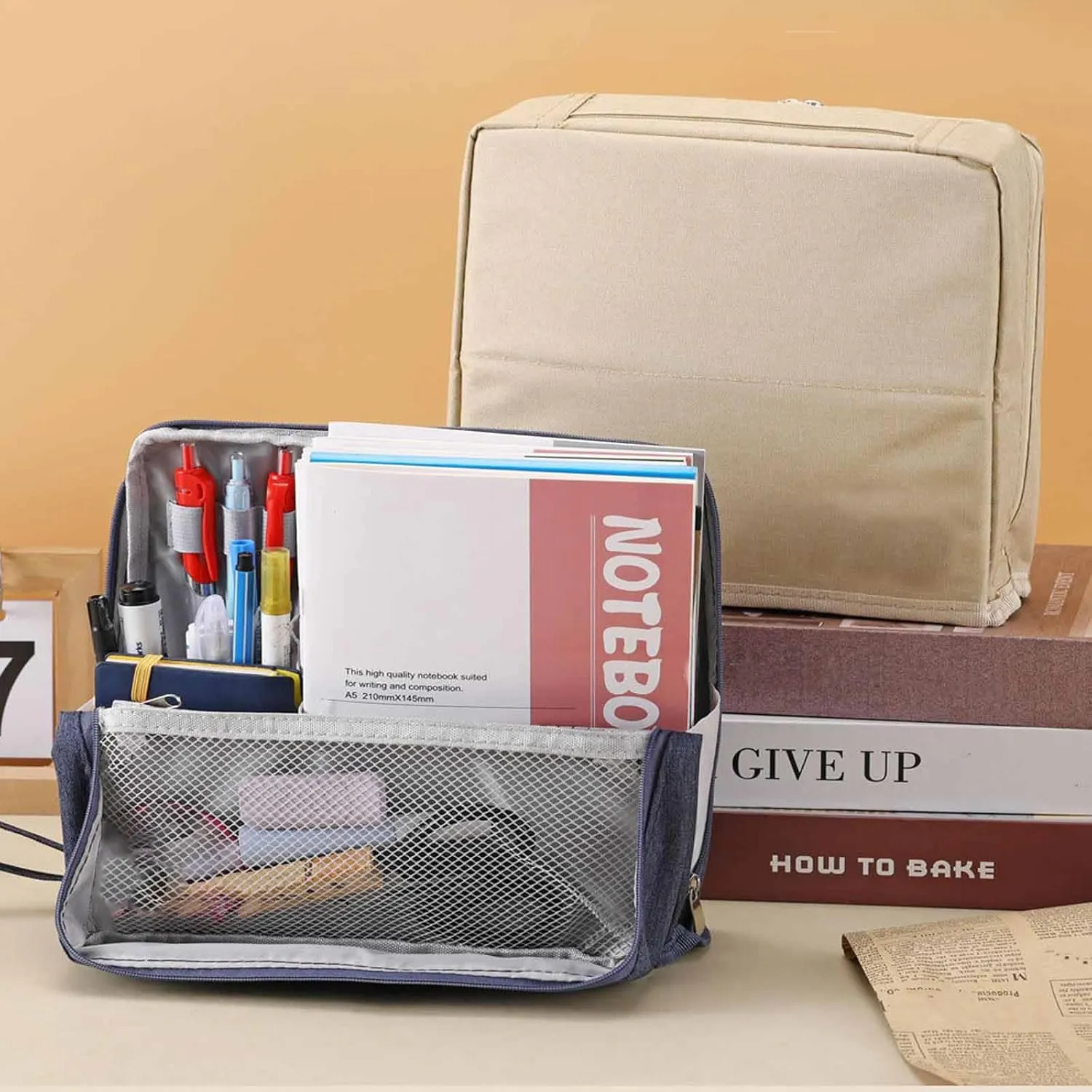 Multi-purpose Large Capacity Oxford Cloth Standing Makeup Bag, Travel Waterproof Makeup Organizer with Compartments, Portable Toiletry Bag for Women and Men (Gray)