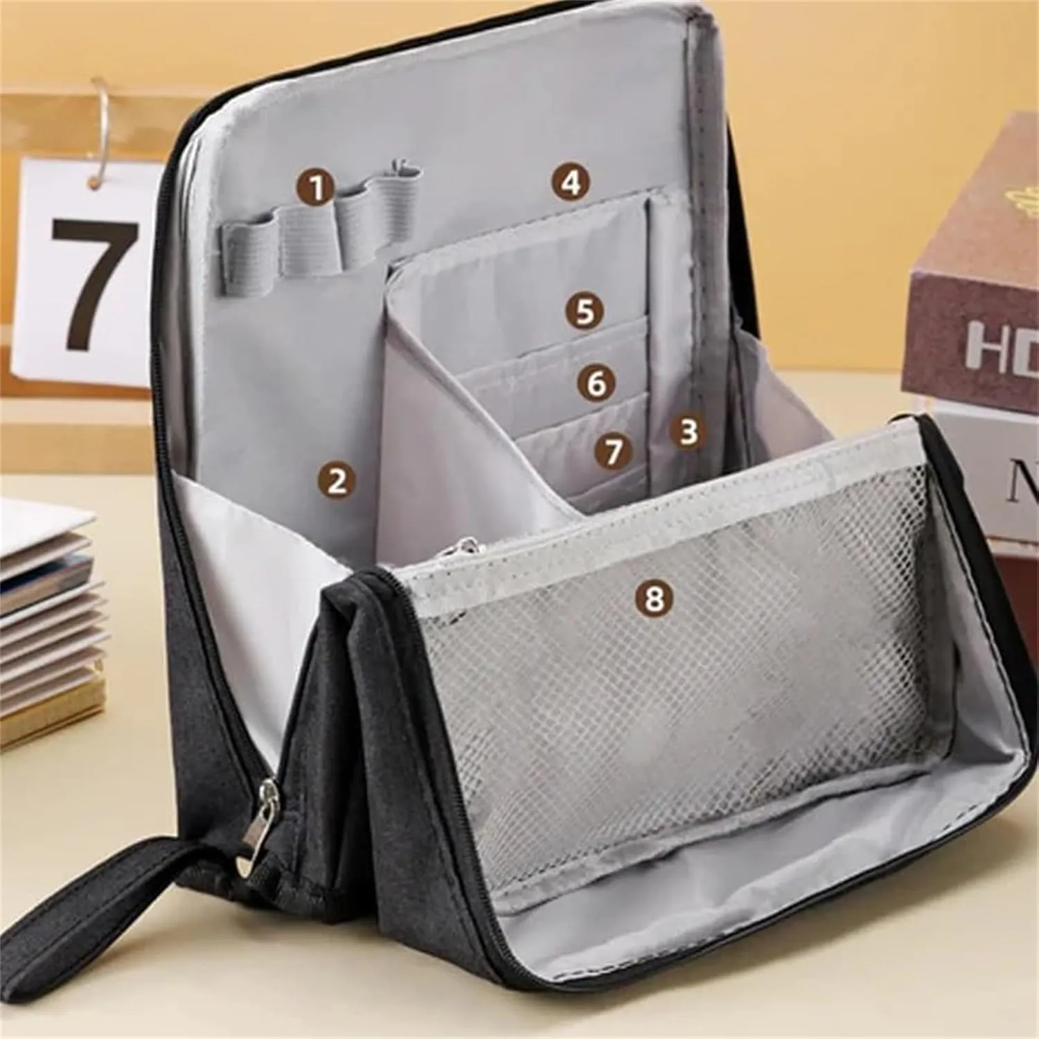 Multi-purpose Large Capacity Oxford Cloth Standing Makeup Bag, Travel Waterproof Makeup Organizer with Compartments, Portable Toiletry Bag for Women and Men (Gray)