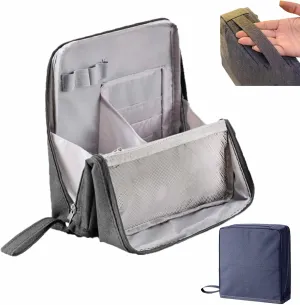 Multi-purpose Large Capacity Oxford Cloth Standing Makeup Bag, Travel Waterproof Makeup Organizer with Compartments, Portable Toiletry Bag for Women and Men (Gray)