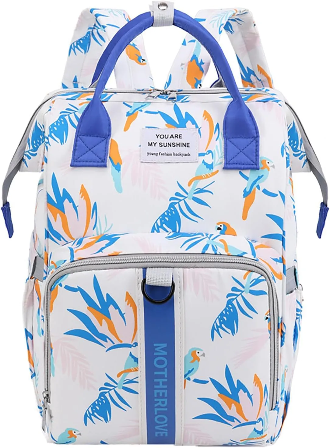 MultiFunction Baby Diaper Bag Backpack Anti Theft Travel Bag with Insulated Pockets Convenient Side Tissue Pocket (White Blue Bird)
