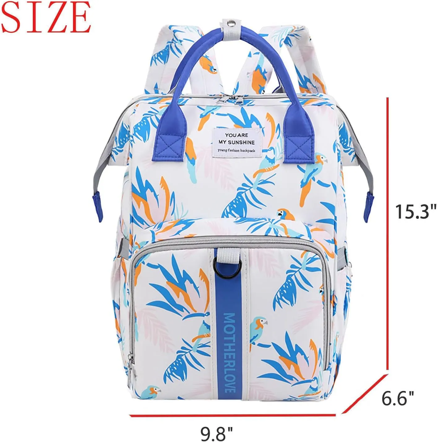 MultiFunction Baby Diaper Bag Backpack Anti Theft Travel Bag with Insulated Pockets Convenient Side Tissue Pocket (White Blue Bird)