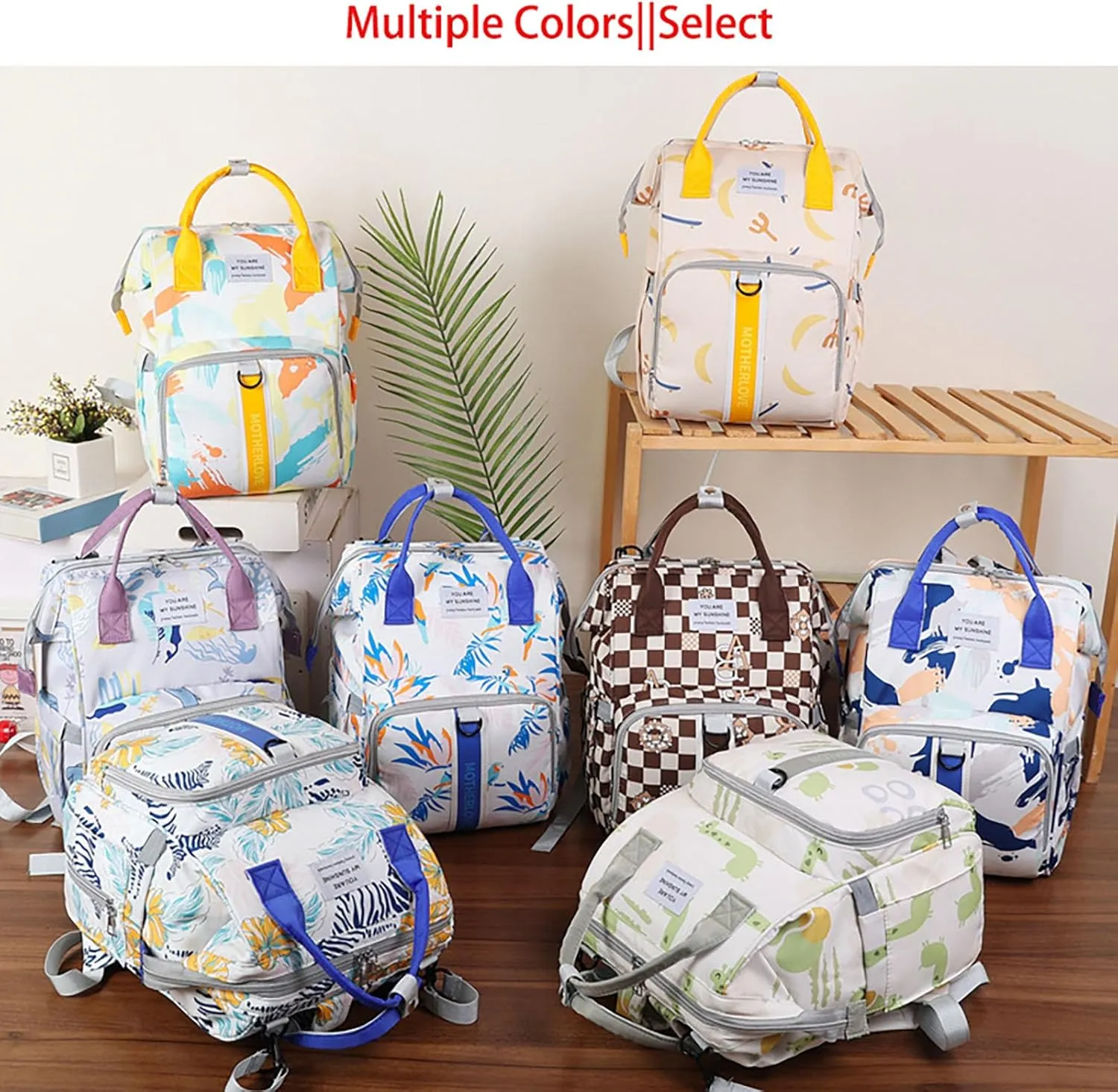 MultiFunction Baby Diaper Bag Backpack Anti Theft Travel Bag with Insulated Pockets Convenient Side Tissue Pocket (White Blue Bird)