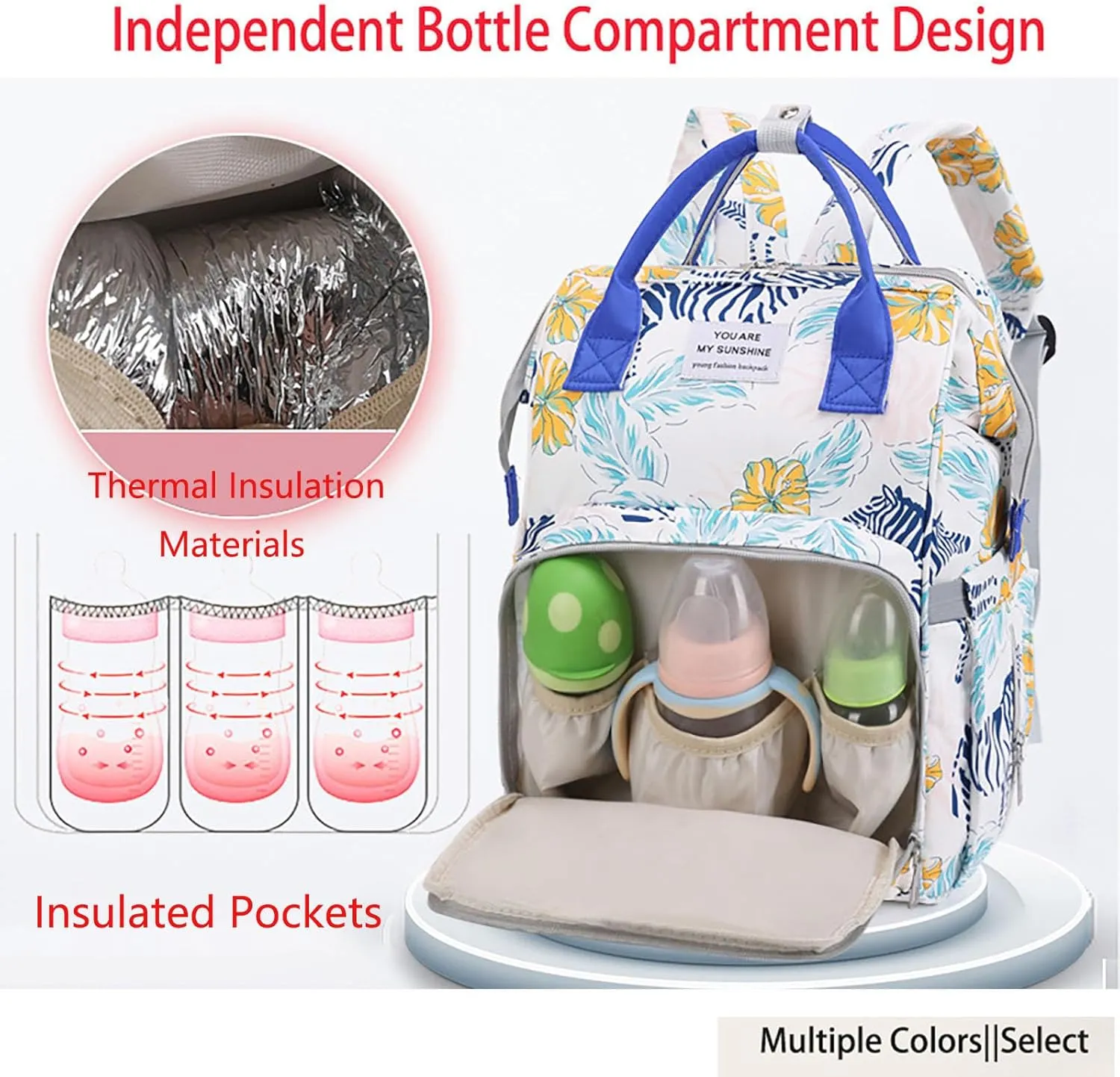 MultiFunction Baby Diaper Bag Backpack Anti Theft Travel Bag with Insulated Pockets Convenient Side Tissue Pocket (White Blue Bird)