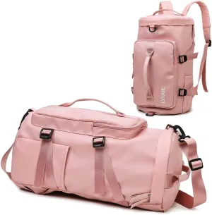 Multipurpose Travel Backpack, Large Capacity Gym Duffle Bag, Daily Sport Backpack Tote with Individual Shoe Pockets for Men and Women (Pink)