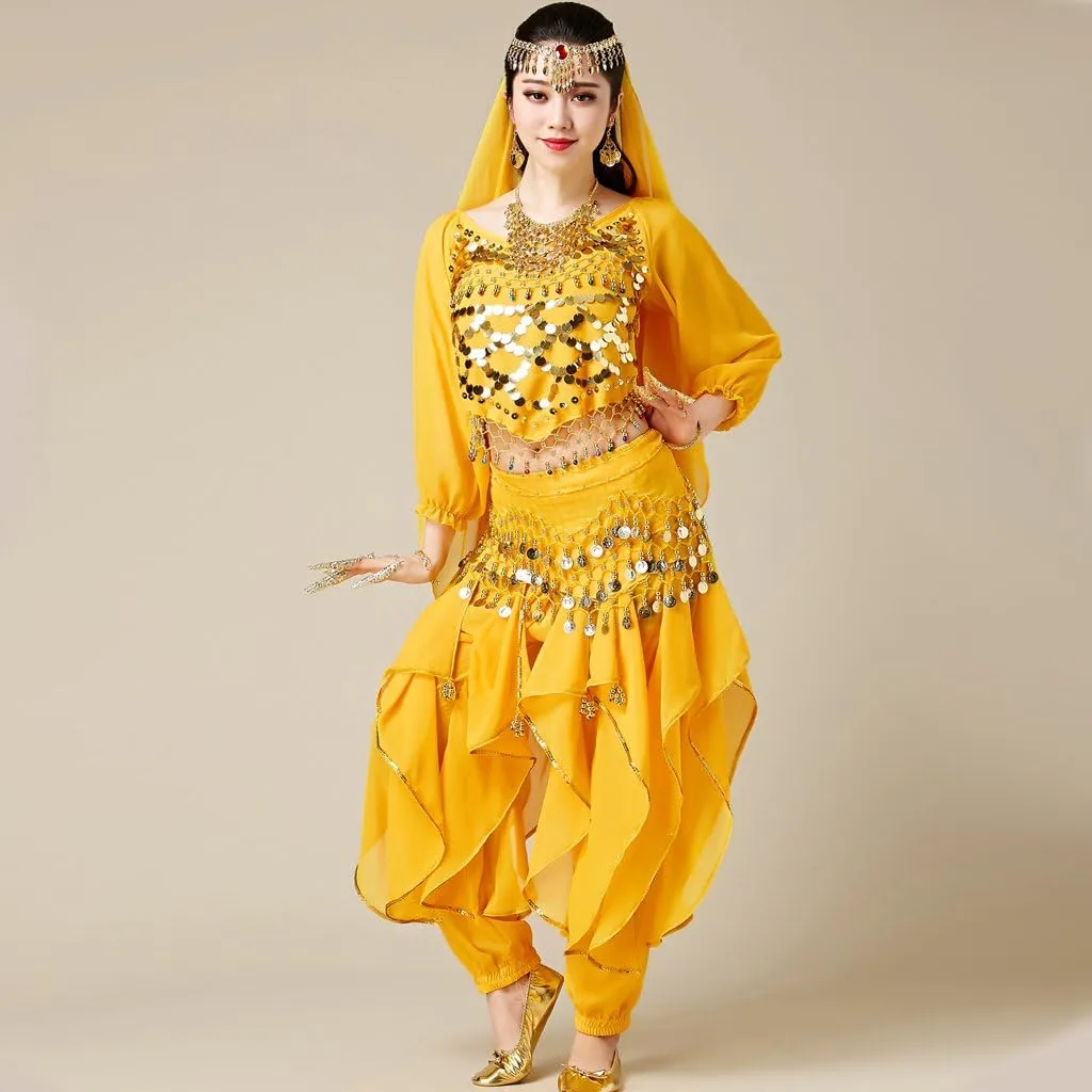 MUNAFIE Belly Dance Harem Pants - Tribal Costume Pants for Women, High Waisted Elastic Waistband, Soft Stretchy Fabric
