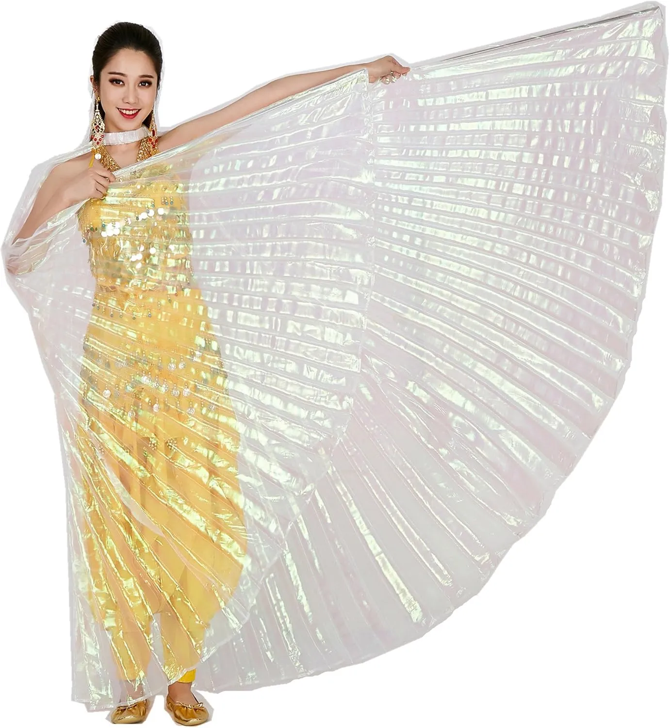 MUNAFIE Belly Dance Isis Wings with Sticks Halloween Carnival Performance Dance Costume Angel Wings(Open on The Back)
