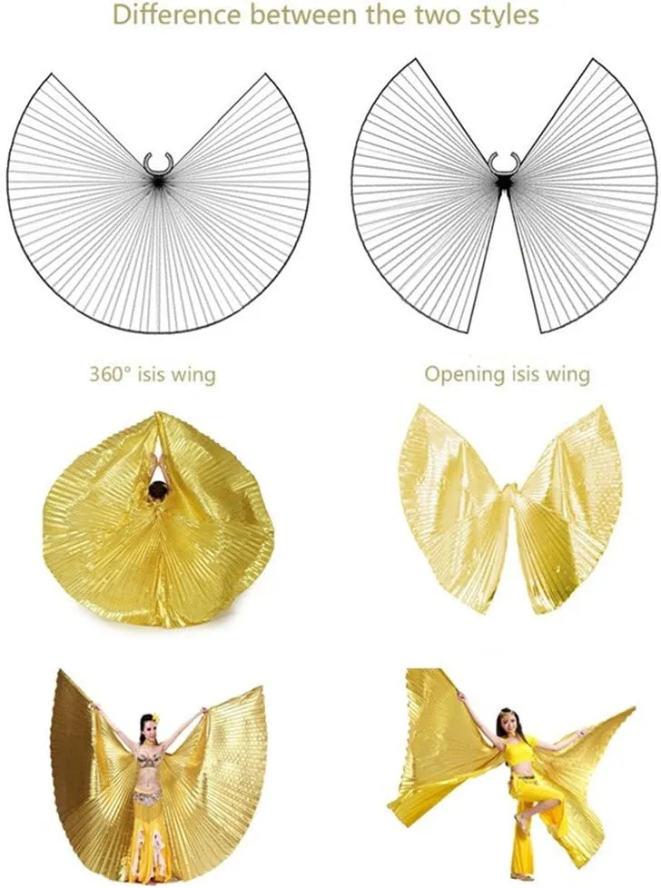 MUNAFIE Belly Dance Isis Wings with Sticks Halloween Carnival Performance Dance Costume Angel Wings(Open on The Back)