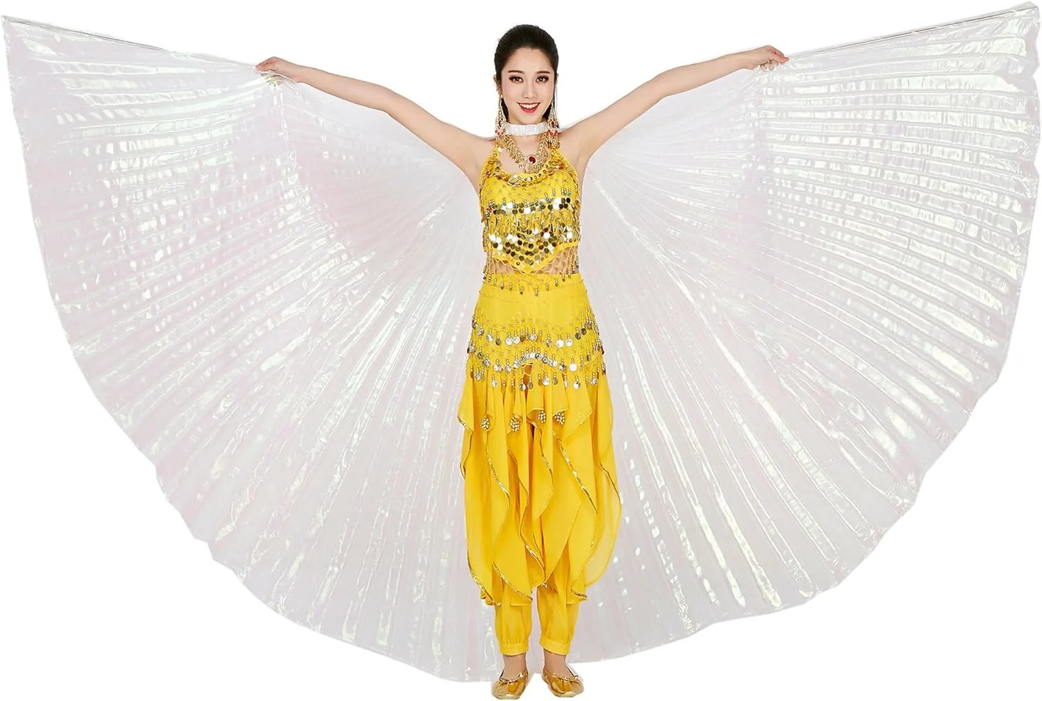 MUNAFIE Belly Dance Isis Wings with Sticks Halloween Carnival Performance Dance Costume Angel Wings(Open on The Back)