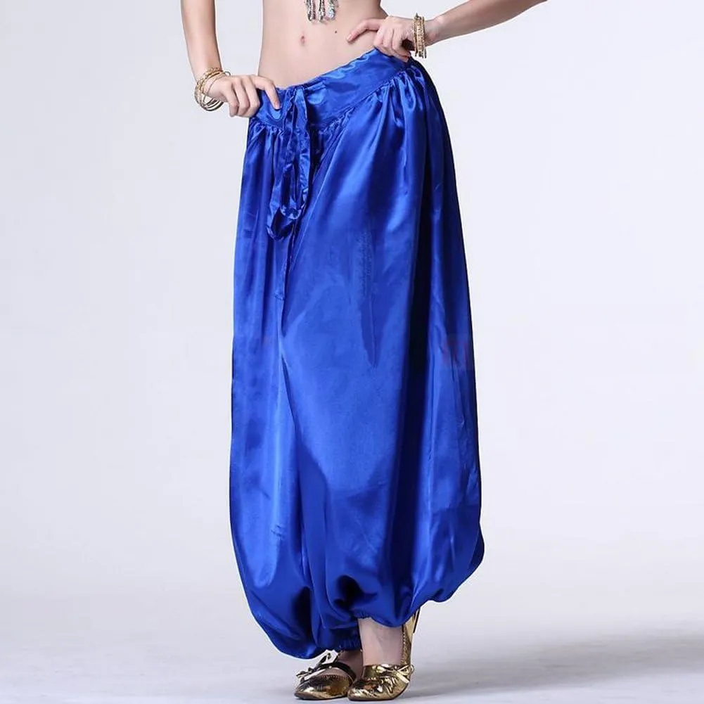 MUNAFIE Celebration of Spirit Palazzo Pant Metallic Praise Dance Pants Belly Dance Arab Carnival Satin Pants