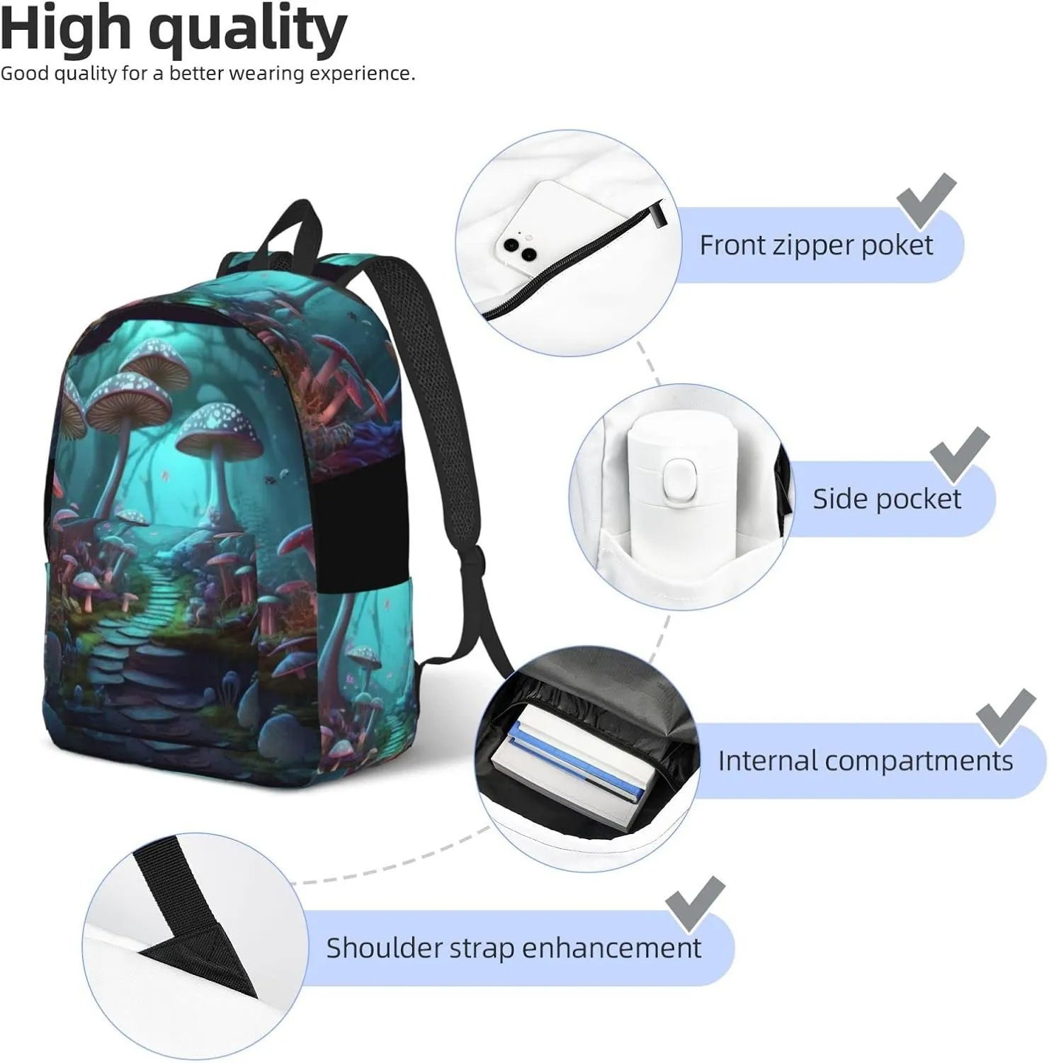 Mushroom Forest Backpack with Adjustable Straps, Suitable for Travel Picnics Activities