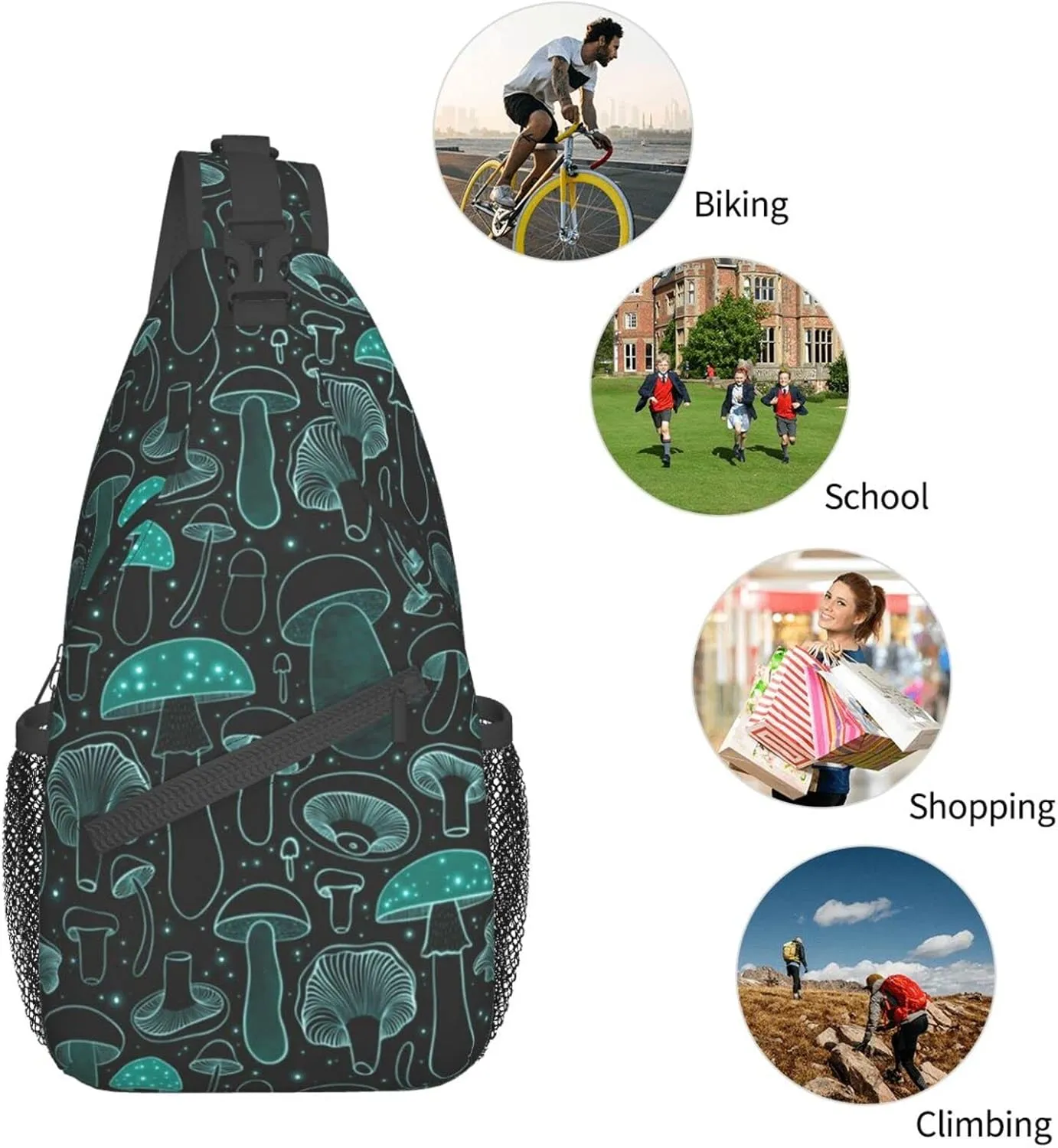 Mushroom Sling Backpack Crossbody Bag For Women Men Sling Bag Travel Hiking Shoulder Chest Bag Daypack Unisex