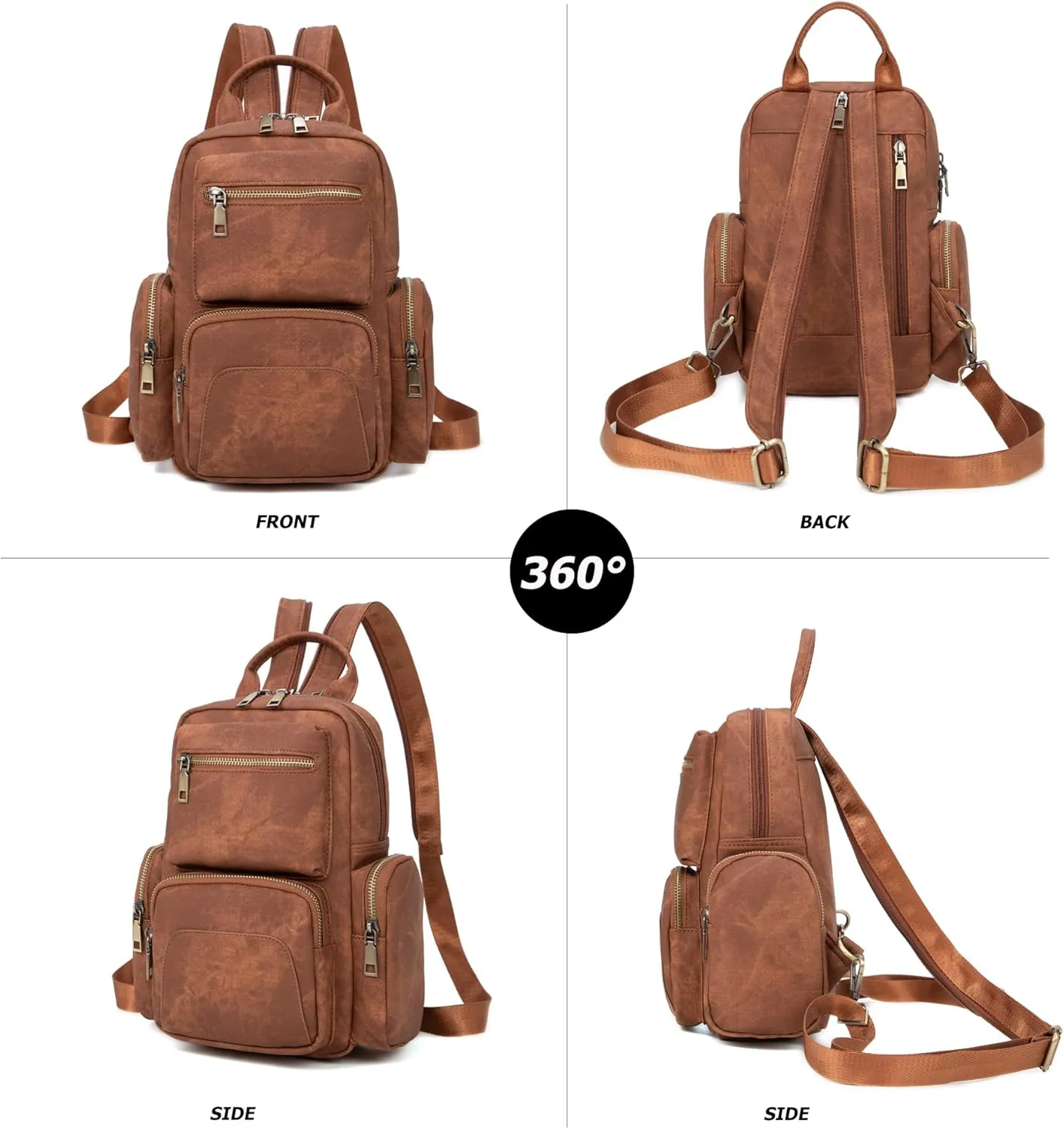 myfriday Vintage Backpack Purse for Women Ladies Leather Sling Backpack Purse Designer Convertible Travel Backpack (Caramel)