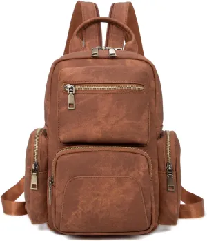 myfriday Vintage Backpack Purse for Women Ladies Leather Sling Backpack Purse Designer Convertible Travel Backpack (Caramel)