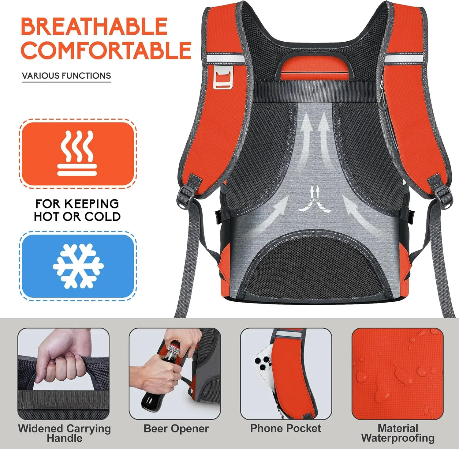 N NEVO RHINO Insulated Backpack Cooler - 36/54 Can Capacity, Waterproof Leak-Proof Lightweight Multi-Functional & Spacious， Ideal for Camping, Travel, Beach, Picnics， Lunch & Day Trips
