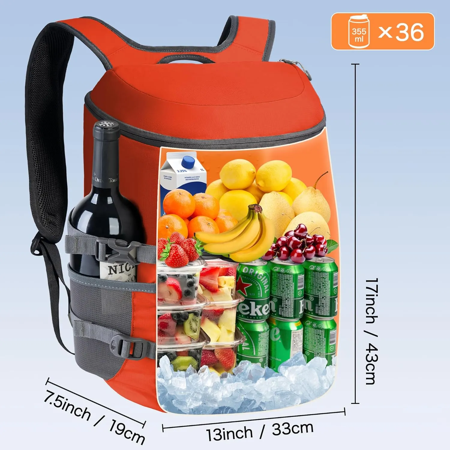 N NEVO RHINO Insulated Backpack Cooler - 36/54 Can Capacity, Waterproof Leak-Proof Lightweight Multi-Functional & Spacious， Ideal for Camping, Travel, Beach, Picnics， Lunch & Day Trips