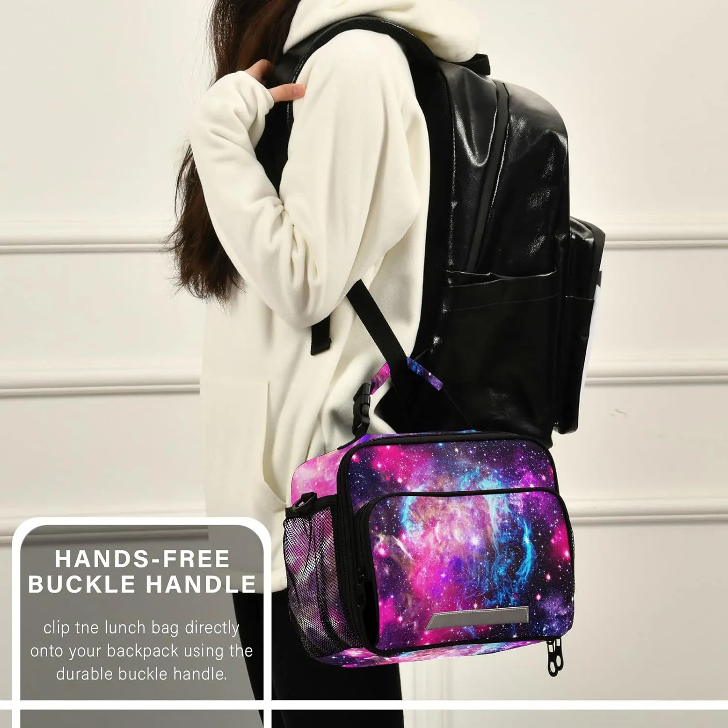 Naanle Galaxy Nebula Lunch Bag with Adjustable Shoulder Strap Insulated Leakproof Tote Bag Picnic Box Double Zippers Wide Open Lunch Container Bag for Office Work School Home