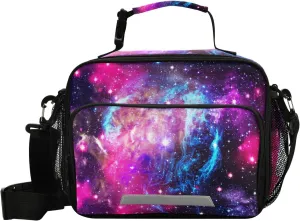 Naanle Galaxy Nebula Lunch Bag with Adjustable Shoulder Strap Insulated Leakproof Tote Bag Picnic Box Double Zippers Wide Open Lunch Container Bag for Office Work School Home