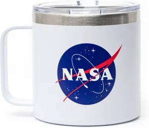 NASA 14oz White Stainless Steel Tumbler Mug - Metal Straw and Brush Included - Leak-Proof Lid - Artwork on Both Sides - 304 Stainless Steel - Ideal Space Science Gift