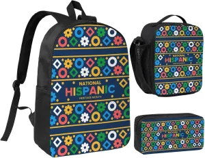 National Hispanic Heritage Month 2025 Backpack Set Lightweight Laptop Backpack Lunch Bag with Pencil Case for Women Men Travel Work