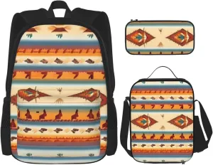 Native American Print Comfortable Adjustable Shoulder Casual Fashion Backpack Lunch Bag Pencil Case