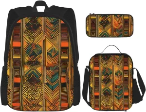 Native American Print Pocket Backpack,Pencil Case And Lunch Bag Set For Men And Women,Large Capacity