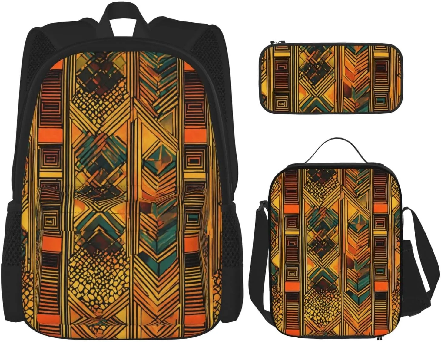 Native American Print Pocket Backpack,Pencil Case And Lunch Bag Set For Men And Women,Large Capacity