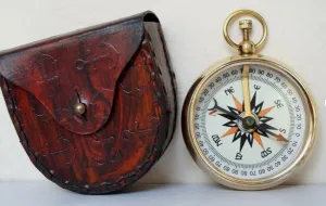 Nautical Brass Pocket Compass with Leather Case Marine Handmade