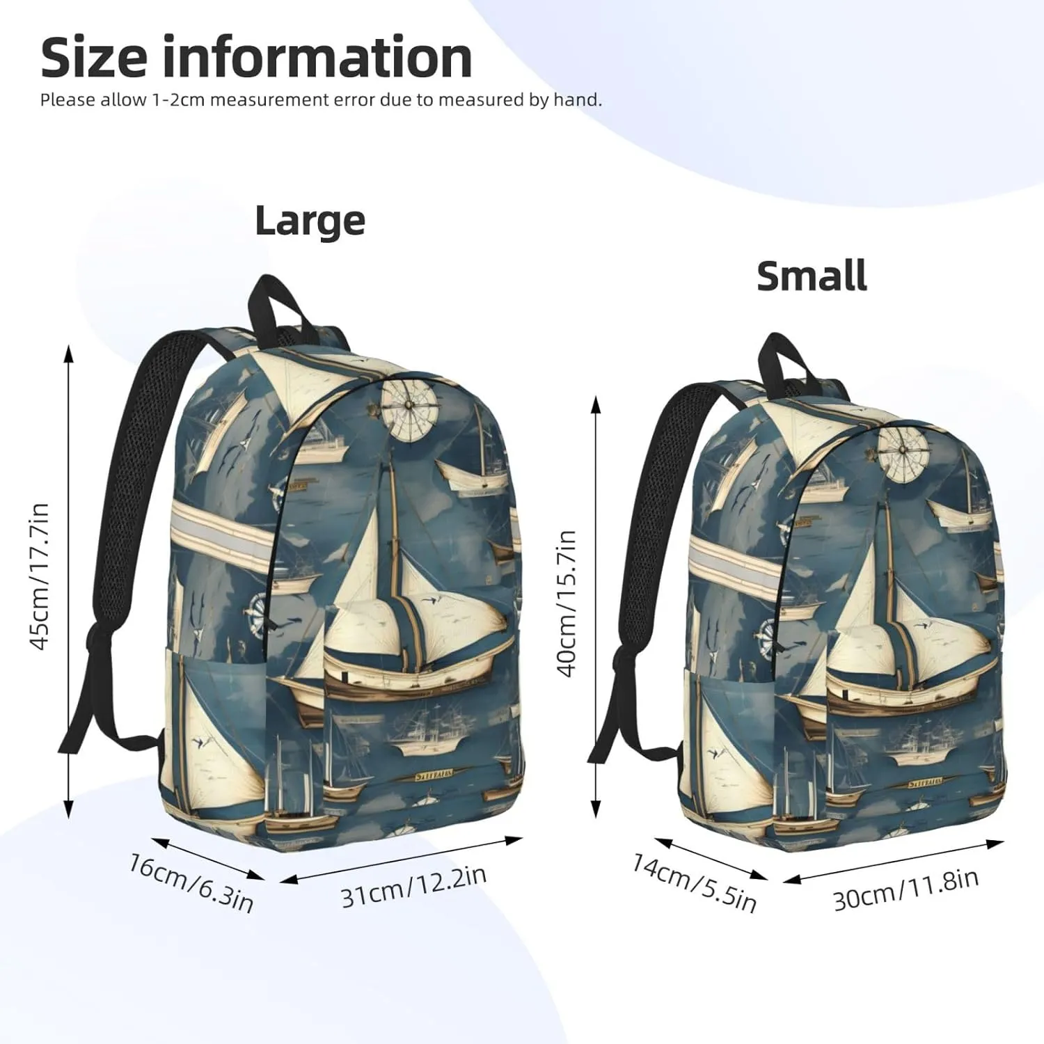 Nautical Sailboat Map Print Canvas Laptop Backpack Outdoor Casual Travel Bag Daypack Book Bag For Men Women