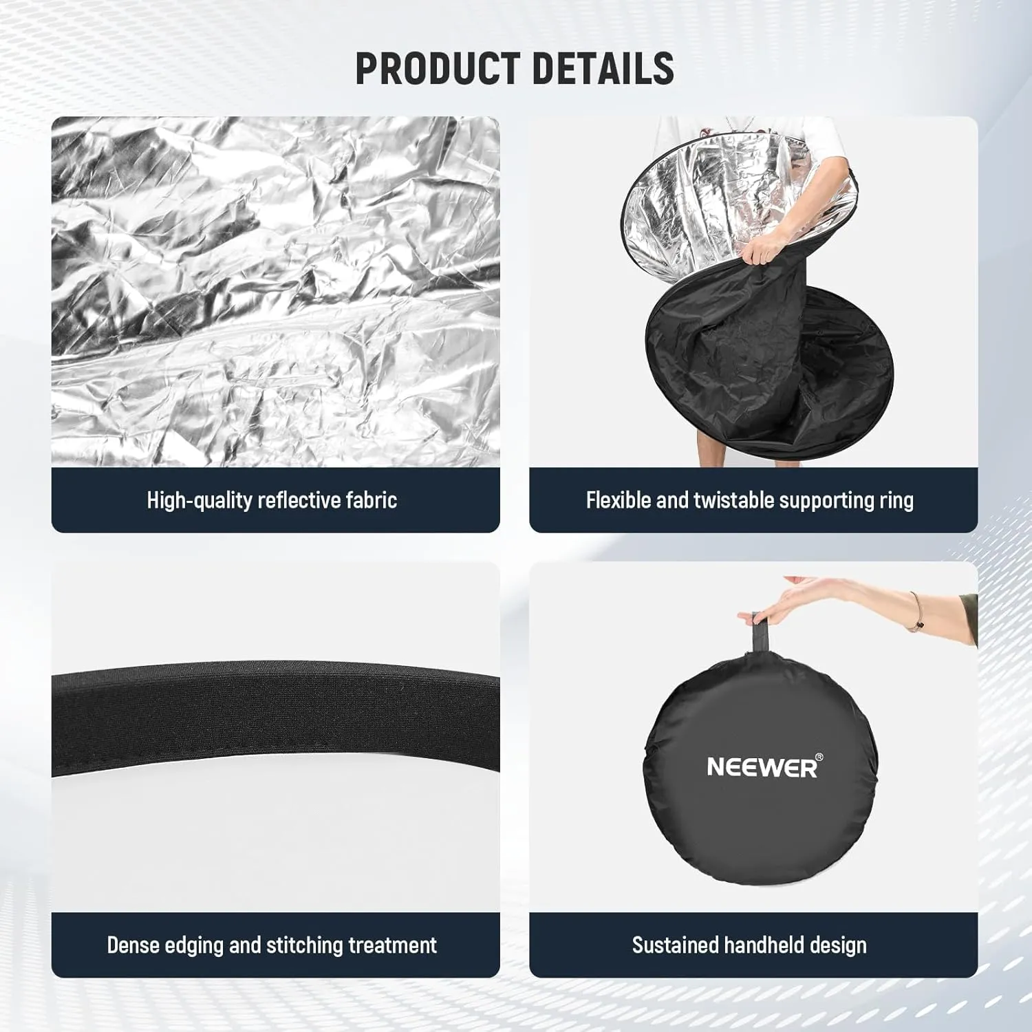 NEEWER 51 Inch/130 Centimeter Light Reflector Diffuser 5 in 1 Collapsible Multi Disc with Bag - Translucent, Silver, Gold, White, and Black for Studio Photography Lighting and Outdoor Lighting