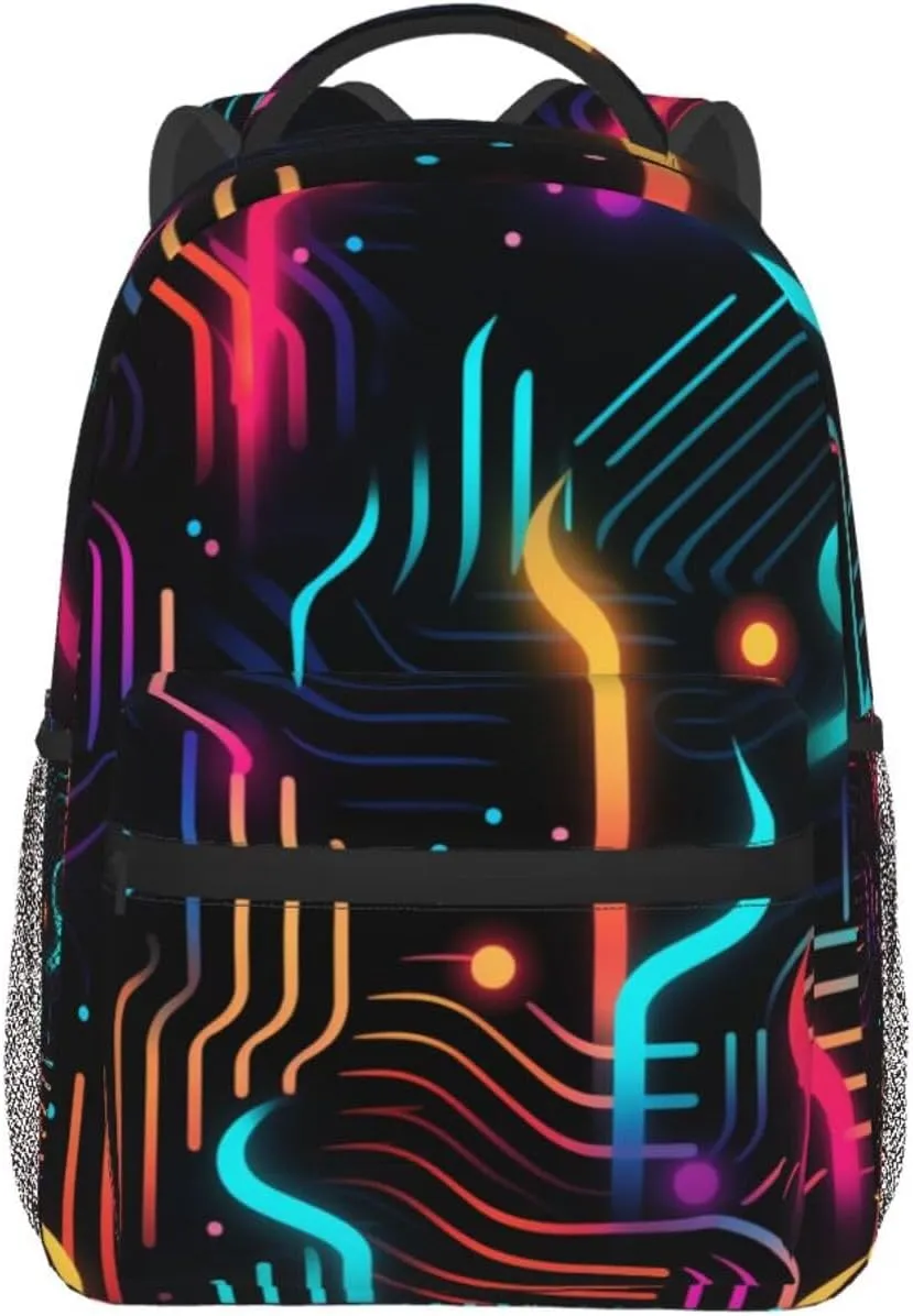Neon Circuit Board Printing Backpack Lightweight Laptop Backpack Casual Daypack Travel Double Shoulder Bag For Women Men