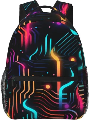 Neon Circuit Board Printing Backpack Lightweight Laptop Backpack Casual Daypack Travel Double Shoulder Bag For Women Men