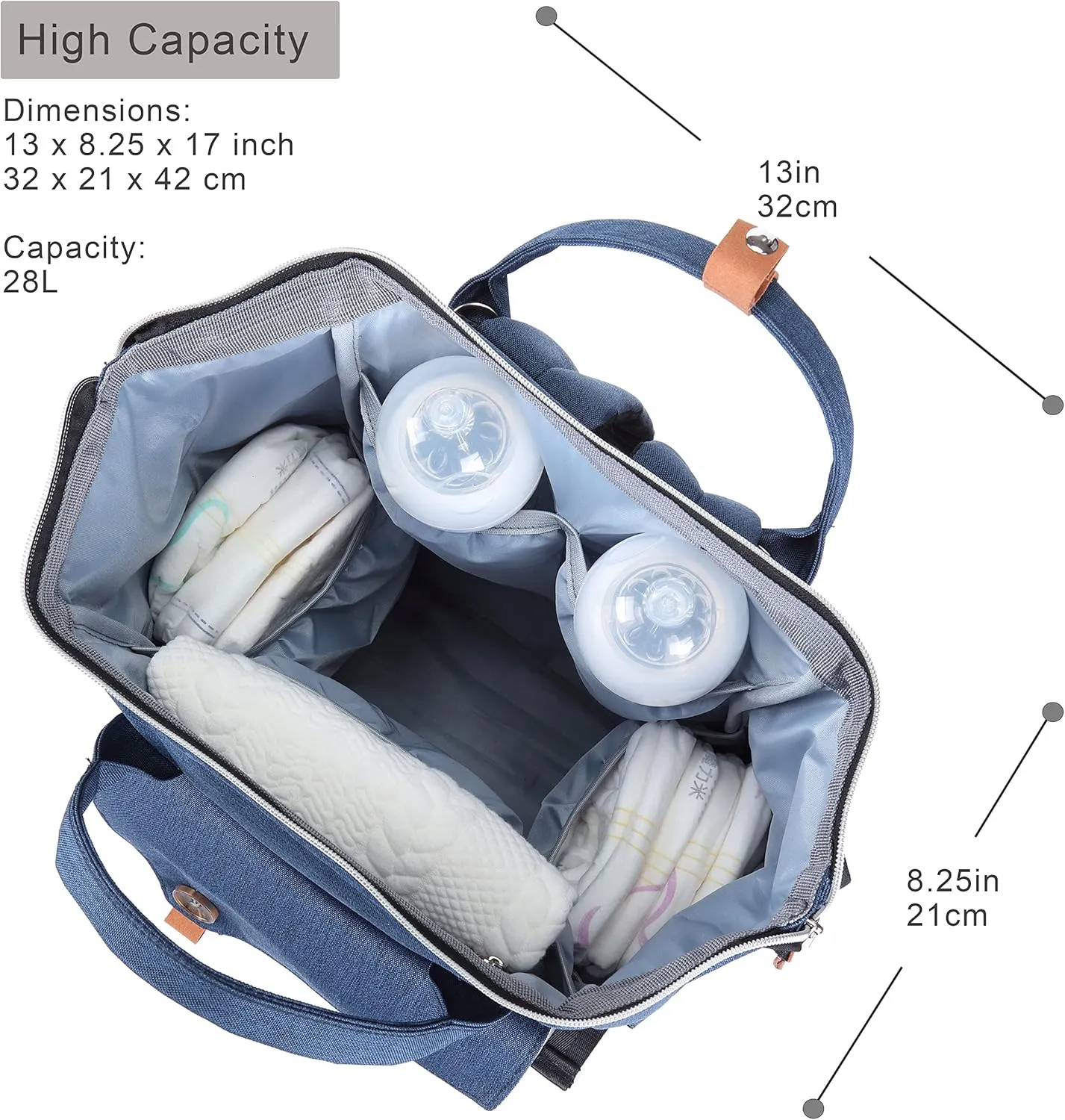 NeoTech Care Diaper Bag Backpack for Baby Girl/Boy, Wide Opening, Multifunction Organizing Pockets (Blue)