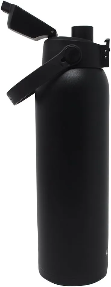 New Aquatix (Black, 32 Ounce) Pure Stainless Steel Double Wall Vacuum Insulated Sports Water Bottle Convenient Flip Top Cap with Removable Strap Handle - Keeps Drinks Cold 24 hr/Hot 6 hr