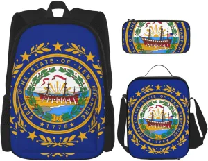 New Hampshire State Flag Print Versatile Adjustable Shoulder Fashion Backpack Lunch Bag Pencil Case Large Capacity