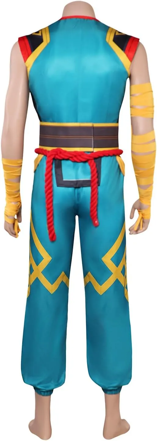 Newcos Iron Cosplay Fist Costume Mens Pants Top Waistband Straps Rope Outfit Jumpsuit Superhero Costumes Halloween Suit Adult