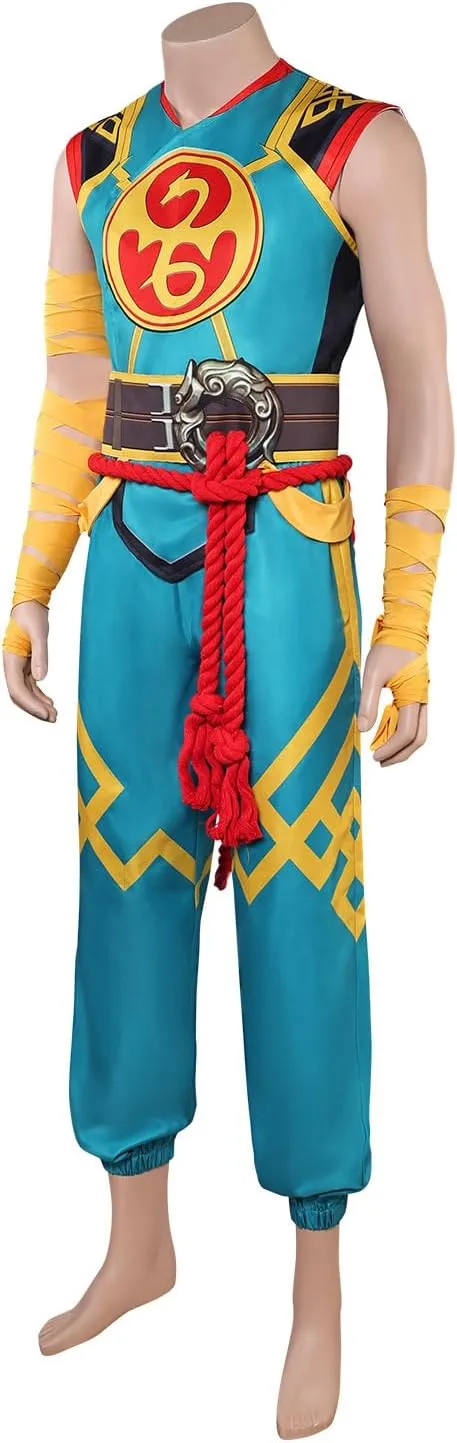Newcos Iron Cosplay Fist Costume Mens Pants Top Waistband Straps Rope Outfit Jumpsuit Superhero Costumes Halloween Suit Adult