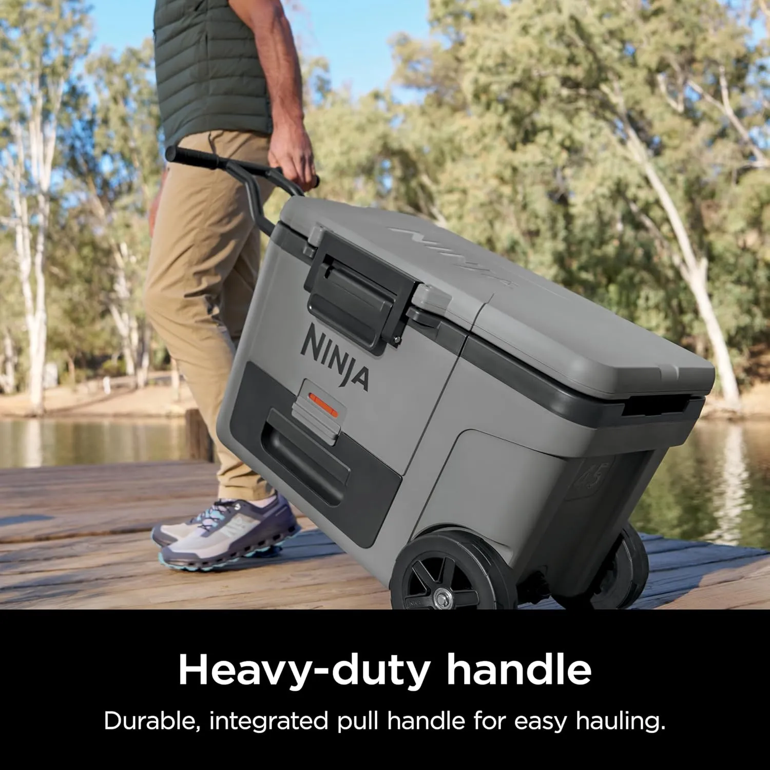 Ninja | Cooler | FrostVault 45QT Cooler with Wheels | Insulated with Temp Dry Storage Drawer | Keeps Ice Cold for Days | for The Beach, Camping, Picnics & More | Slate Gray | FB245GY