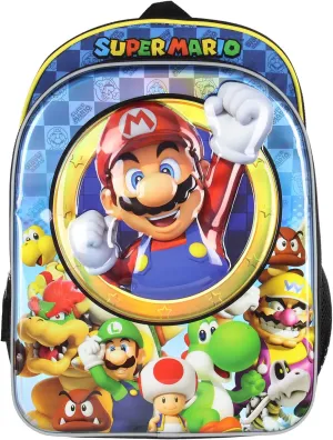 Nintendo Super Mario Bros All Over Character Molded Iridescent 16" Backpack
