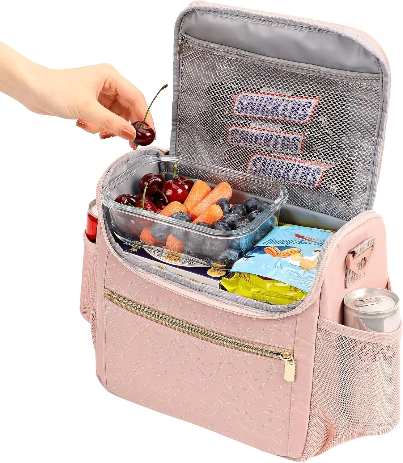 NISHEL Lunch Bag for Women, Portable Insulated Meal Box with Shoulder Strap, Resuable Leakproof Cooler Case for Work, Pink