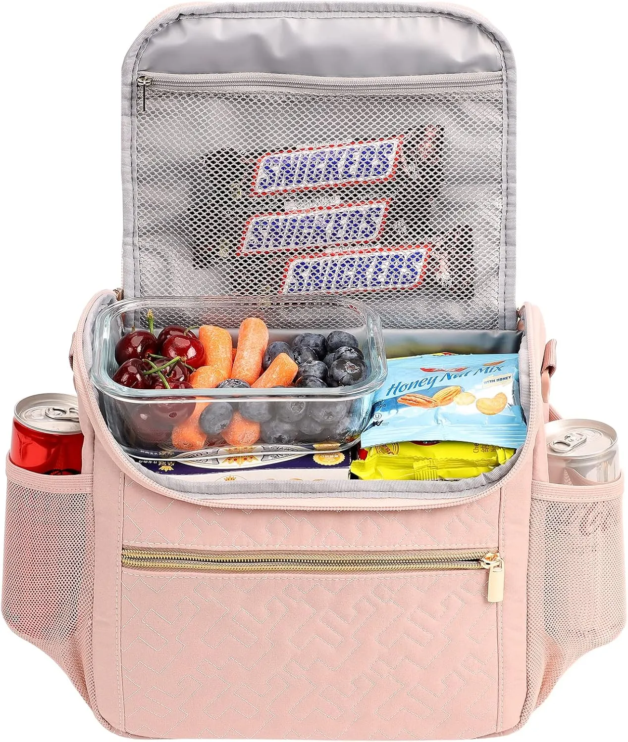 NISHEL Lunch Bag for Women, Portable Insulated Meal Box with Shoulder Strap, Resuable Leakproof Cooler Case for Work, Pink